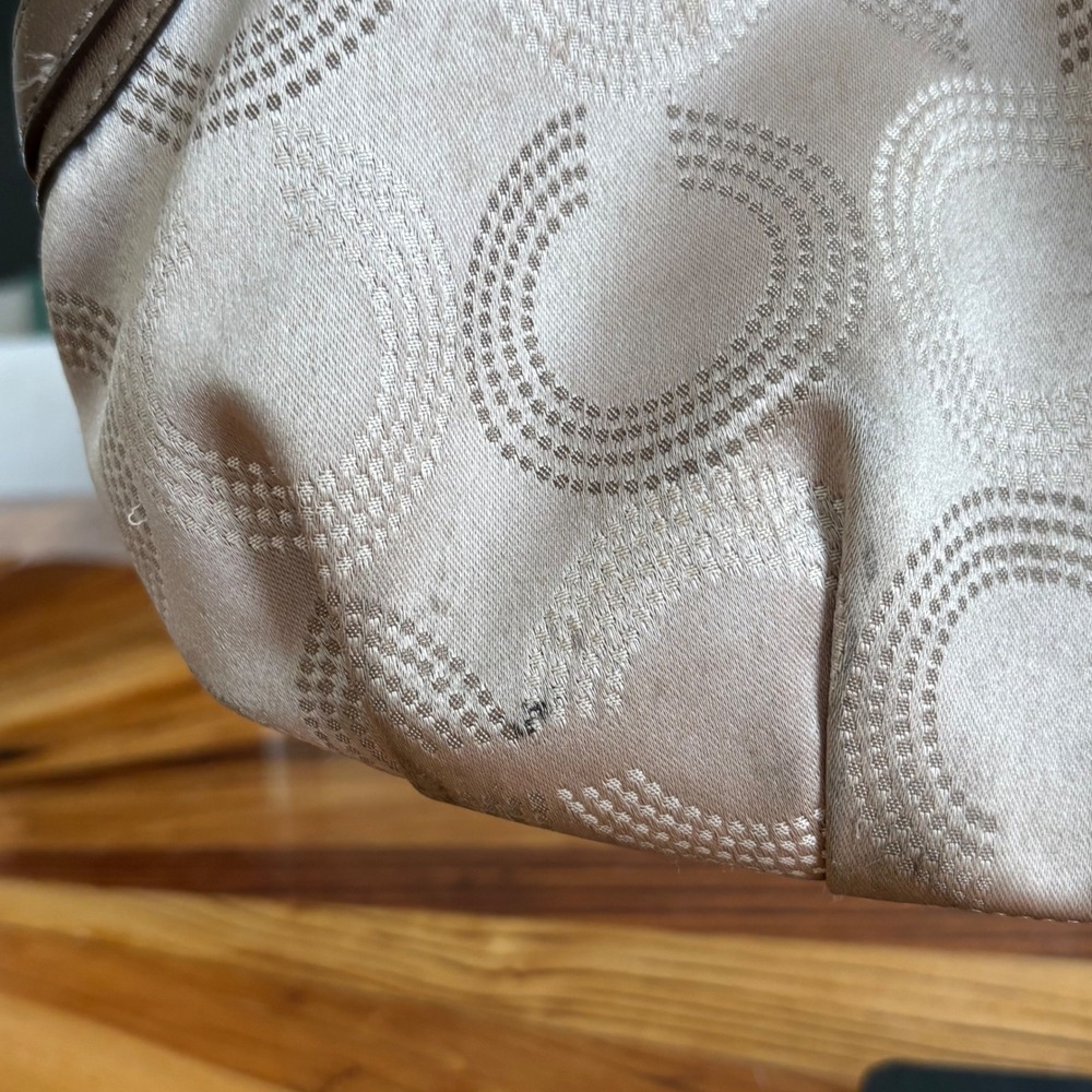 Coach Signature Jacquard Satchel Taupe Champagne Leather Shoulder Y2K Classic - Picture 3 of 6